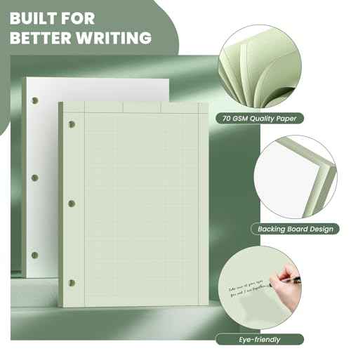 Engineering Paper 8.5 x 11, 100 Sheets Top Glue Binding Engineering Notebook, 5x5 Quad Ruled Graph Paper, 3-Hole Punched Engineering Computation Pad 8.5 x 11, Green Tint Engineering Paper Notebook