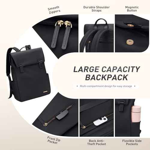 Women Laptop Backpack Computer Backpacks Carry On Waterproof backpack Fits 14Inch Notebook Travel Commute College (Black)