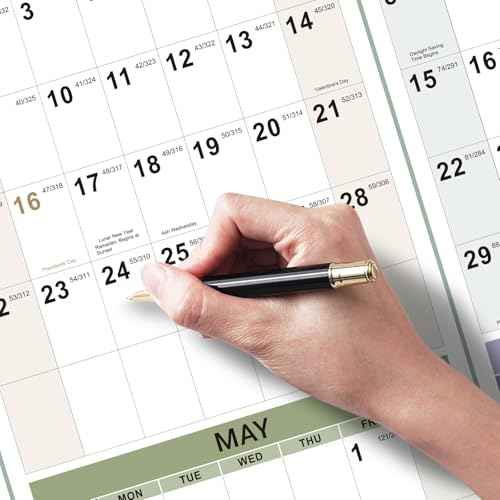2026 Yearly Wall Calendar - Jan. 2026 to Dec.2026, Calendar 2026, 34.4" x 22.8" (Open), Yearly Wall Calendar 2026 with Round Sticks, Thick Paper, Vertical
