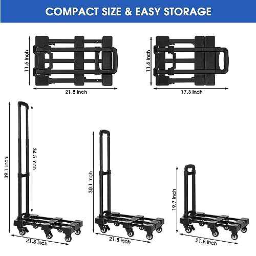 KEDSUM 90&150¡Æ Folding Hand Truck, 500lbs Heavy Duty Dolly Cart, Portable Luggage Cart with 6 Solid Construction Wheels, Collapsible Foldable Hand Cart for Shopping, Travel, Moving and Office Use