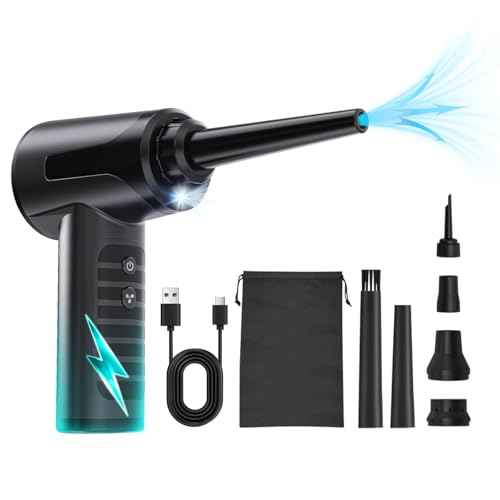 Electric Compressed Air Duster Air Can Duster for Computer Rechargable Air Blower for Car PC 100000RPM Mini Blower Cordless with Led Light Handheld Blower Keyboard Cleaner, Ink Black