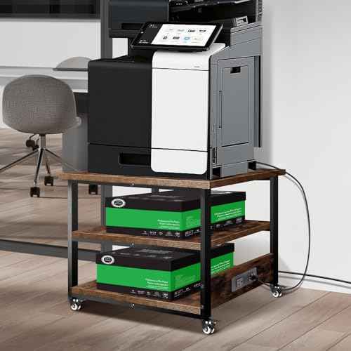Printer Stand, 19.7x19.7'' Large Printer Table with Power Outlet for Home Office Organization, Under Desk 3d Printer Stand With Wheels, Heavy Duty Rolling Printer Cart Shelf Stand for Desktop-3 Tier