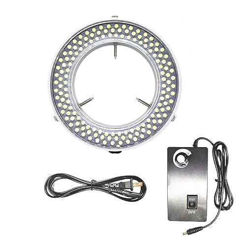Light Microscope Led Ring Illuminator,Adjustable 144 LED Ring Light Illuminator for Stereo Microscope (White)