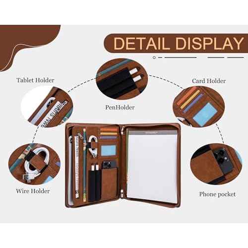 Business Portfolio Binder,Leather Portfolio,Portfolio Organizer,Leather Folder,Padfolio,File Folders£¬Portfolio Folder,Binder with clipboard,Office ornanziation (Brown)
