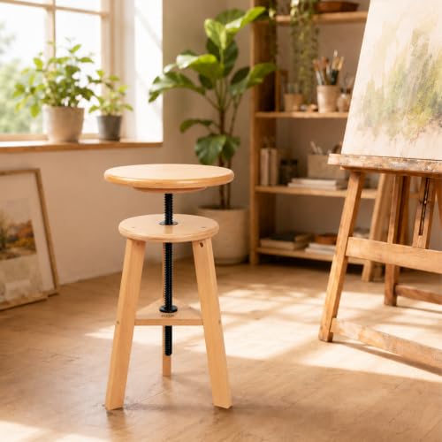 DJAR Adjustable Wooden Drafting Stool with 12" Seat | Natural Beech Wood