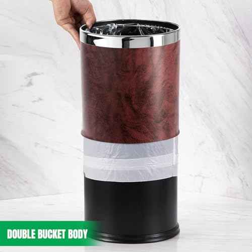 Invisi-Overlap' Open top Leatherette Trash Can, Small Office Wastebasket, Modern Home D?cor, Round Shape (Burgundy)