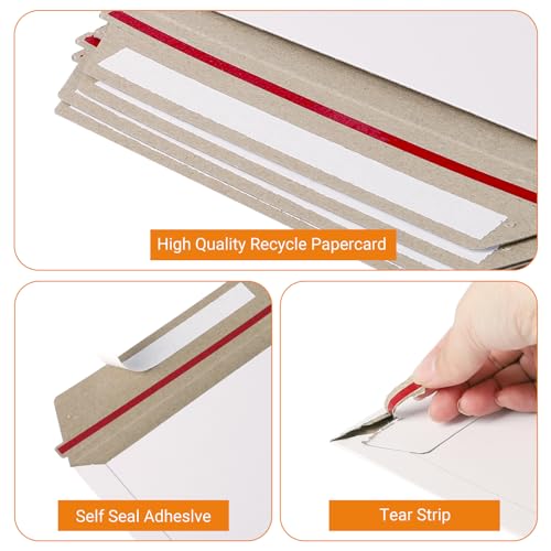 100 Pack 6.5x4.5 inch Rigid Mailer Self Seal Photo Document Mailers, Stay Flat White Cardboard Shipping Envelopes White Photography Mailers for CD, Photos, Document