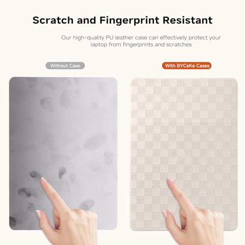 Compatible with MacBook Air 13 Inch 2022 2021-2018 M1 A2337 A2179 A1932, Checkered Textured Cream Leather Hard Shell Case Logo Cutout & Keyboard Cover for Mac Air 13, Beige
