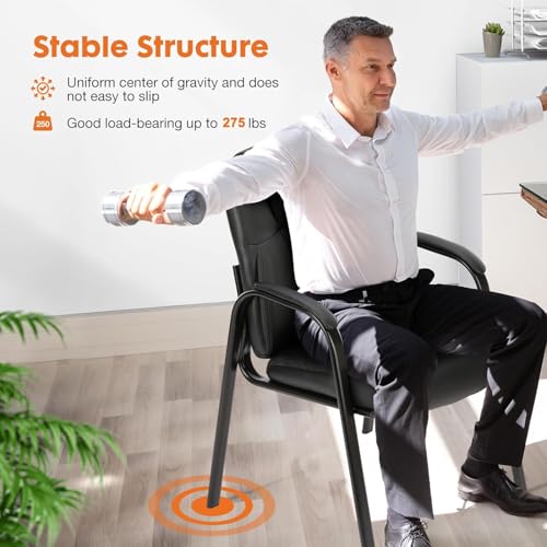 Sweetcrispy Waiting Room Office Guest Chairs Set of 2, PU Leather Big and Tall No Wheels Executive Office Chair with Padded Arms for Reception Conference Room Lobby