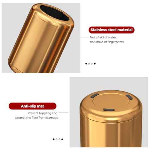 8L/2.1gal Open Top Garbage Can,Brushed Gold Trash Can,Brass Trash Can for Bathroom,Powder Room,Bedroom,Office (Rose Gold)