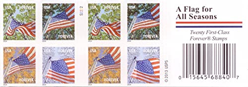 20 USPS Forever Stamps Collectible Flag for All Seasons 2013 Booklet - Self-Adhesive, First-Class