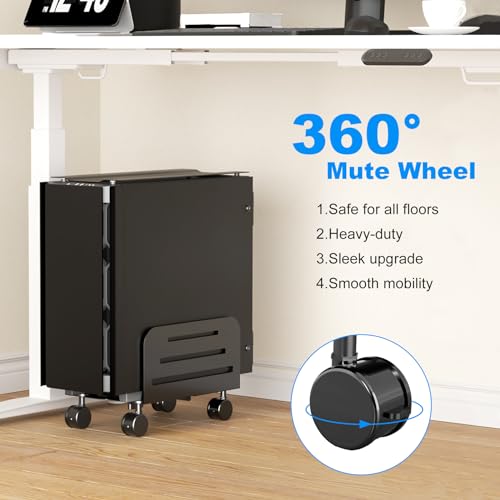 Suptek Small Tower Cart — Adjustable Mobile CPU Stand with Locking Casters (5.5-9.8 inch)