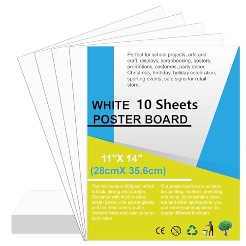 10Pcs Poster Board White Poster Paper Bulk 11" x 14", ROOKEA 250Gsm Thickness Vision Boards Smart Poster Board for School Arts Craft Projects Presentations Drawing Scrapbooking Blank Graphic Display