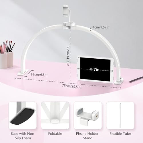 Yokilly Foldable 29-Inch Half Moon Nail Desk Light White - Adjustable, Energy-Efficient LED for Nail Art