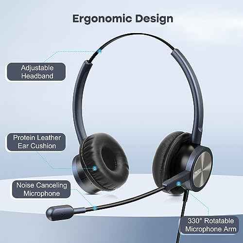 MAIRDI Telephone Headset with Microphone Noise Canceling, Binaural with RJ9 Jack & 3.5mm Connector for Office Call Center Deskphone Cell Phone PC Laptop, Work for Cisco 7941 7965 6941 7861 8811 8961