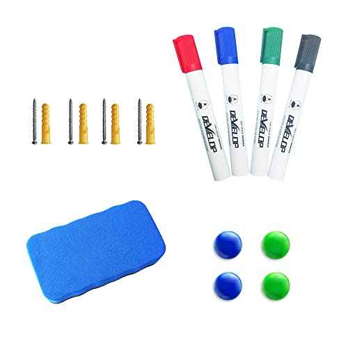 DEVELOP Magnetic White Board Dry Erase, 32 x 44 Inch, Dry Erase Board Aluminum Frame for Wall, Hanging Whiteboard with Detachable Marker Tray for Planning, Kitchen, Memo, School, Home, Office