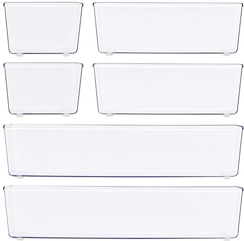 Simple Houseware Clear Drawer Organizer 6-Pack Assorted Sizes for Home & Office