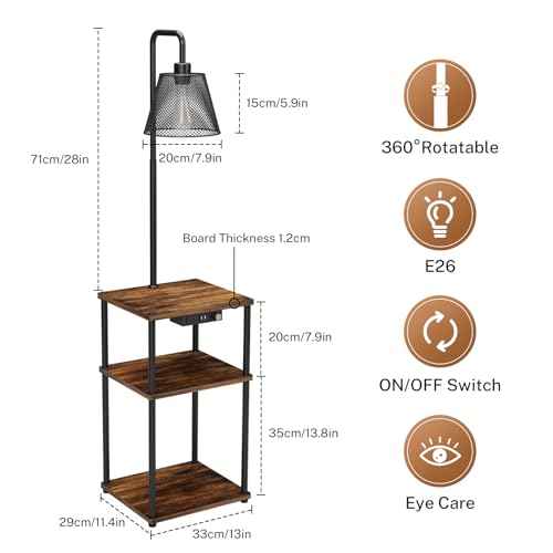 Floor Lamp with Table,Foor Lamp with Shelves,Side Table with USB Charging Port and Outlet,Modern Bedside Nightstand End Table with Lamp for Living Room,Bedroom,Guest Room,Bulb Included