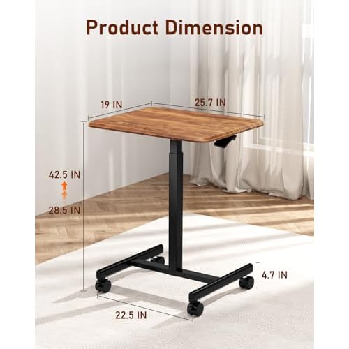 Simple Deluxe Standing Desk Small Rolling Desk with Lockable Wheels, Mobile Stand Up Desk Adjustable Height, Portable Laptop Desk, Small Computer Standing Table Sit Stand Brown