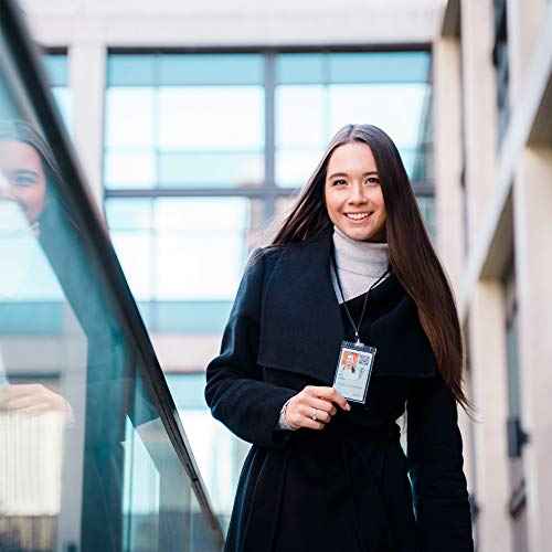 50 Pack Vertical ID Badge Holder - Securely Holds Anything Credit-Card Sized & Works with RFID Cards - Extra Durable Materials, No Wear & Tear On Cards, Easy Card Removal - ID Card Holder