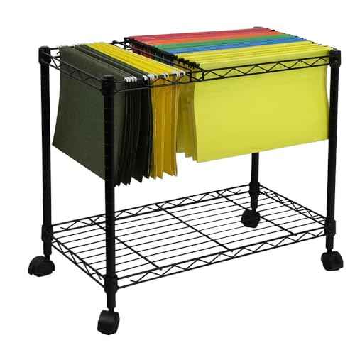 Oceanstar Portable 1-Tier Metal Rolling File Cart, Black,24 in
