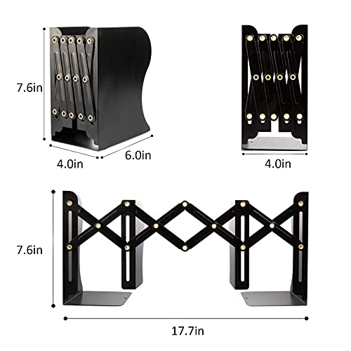 Aobopar Black Adjustable Metal Bookends for Heavy Books, Desk Organizer