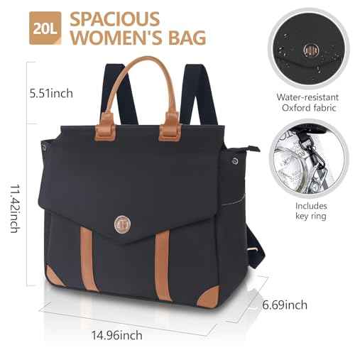 Multi-Functional Shoulder Bag Backpack for Women: 20L Handbag with 12 Pockets Fits 15.6 Inch Laptop & A4 Documents - Ideal for Business Travel Waterproof