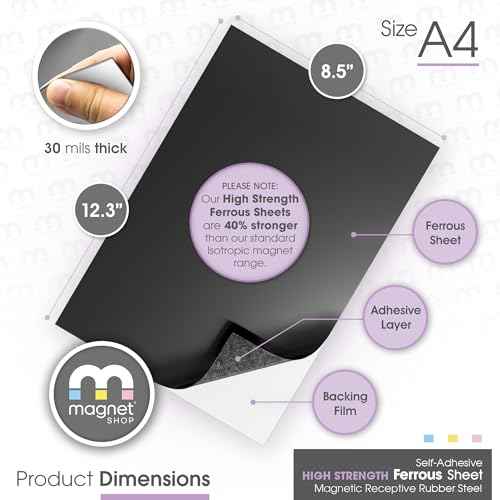 TMS Magnet Receptive Sheets with Adhesive Backing for Craft and Magnetic Miniatures Storage | Flexible Rubber Sheet Metal | 5 Pack, 30 mil Thick, 8.5¡± x 12.3¡± | Fits Inside US Really Useful Box