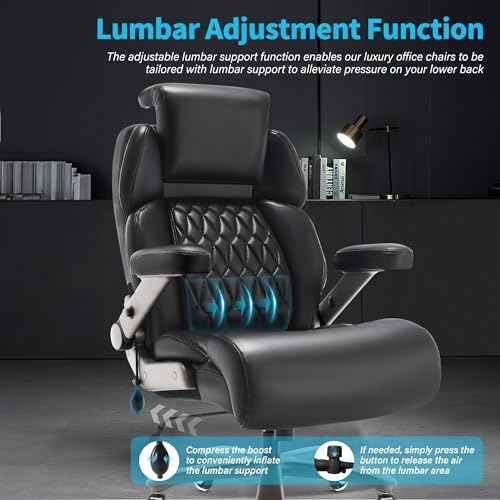 Big and Tall Office Chair 700lbs - Adjustable Headrest&Lumbar Support, 3D Flip Arms, Large Wheels &Heavy Duty Metal Base, Ergonomic High Back Computer Chair Desk Chair, Thick Padded Extra Wide Seat