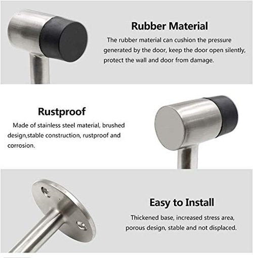 PHITUODA 3 Inch / 75mm Heavy Duty Floor Stop, Door Stopper Stainless Steel Brushed Nickel - Pack of 6