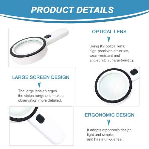 Magnifying Glass with 12 LED Lights, 30X Double Glass Lens Handheld Illuminated Magnifier Reading Magnifying Glass with for Seniors Read, Coins, Stamps, Map, Inspection, Macular Degeneration