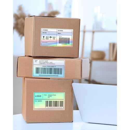 Memoking Thermal Labels, 4" * 2" Holographic Silver Self-Adhesive Sticker Label, Square Direct Thermal Label for Thanks Card, Logo, Name, Price, Address, QR Code, 500 Labels