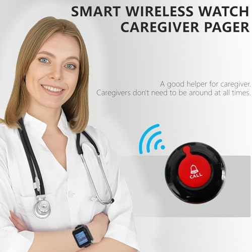 Call Button for Elderly at Home Wireless Caregiver Pager Watch Long Range Nurse Alert System Waterproof Emergency SOS Call Bell for Senior/Patient/Disabled with 2 Panic Button and 1 Wrist Receiver