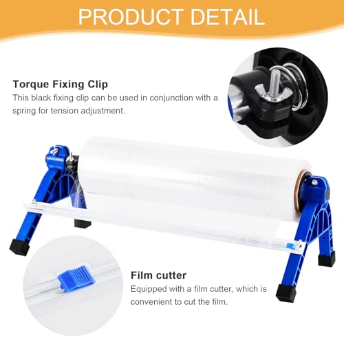 2 in 1 Stretch Film Wrap Dispenser with Slide Cutter, Manual Pallet Wrapper Machine Adjustable Tension, 19.69" Table Stretch Film Packing Machine