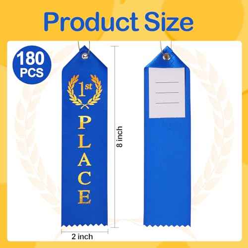 180PCS Award Ribbons, Medal Ribbons for 1st, 2nd, 3rd Place, Event Card & Rope Included, Perfect for Competitions, Sports Events, School Challenges, Vibrant Blue, Red, and White
