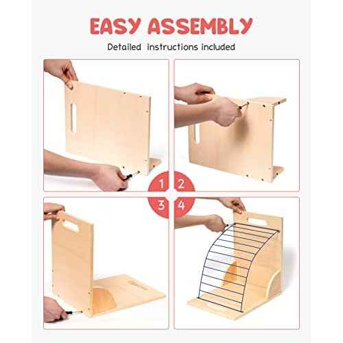 GAMENOTE Clipboard Holder, Wood and Metal Clipboard Holder Stand, Small White Board Storage Rack Organizer for Classroom, Office, Assembly Required (1)