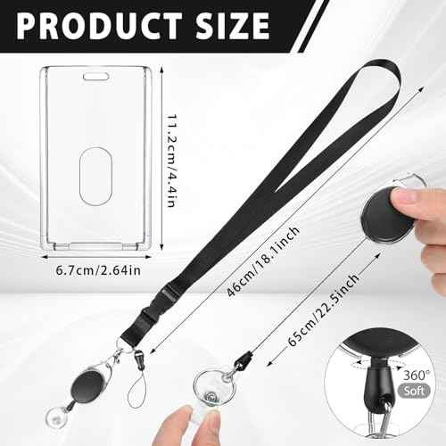 Lanyards for ID Badges Retractable ID Badge Holder with Breakaway Lanyard Heavy Duty Badge Reel with Acrylic ID Card Holders for Work Office Teacher