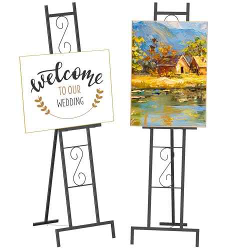 Black Easel Stand for Sign, Heavy Duty Wedding Welcome Sign Stand, Adjustable Art Easel for Display, Painting, Posters, Party, 17¡± x 17¡± x 58¡±H (1 Pack