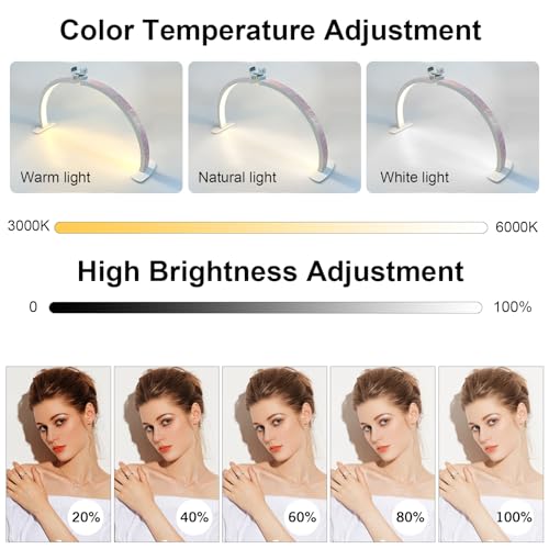 Update Large Half Moon Light for Nail Desk, Foldable 29in Nail Light for Desk with Phone Holder, Adjust Brightness 3000K?6000K, for Eyelash Tech,Salon (Iridescent Diamond)