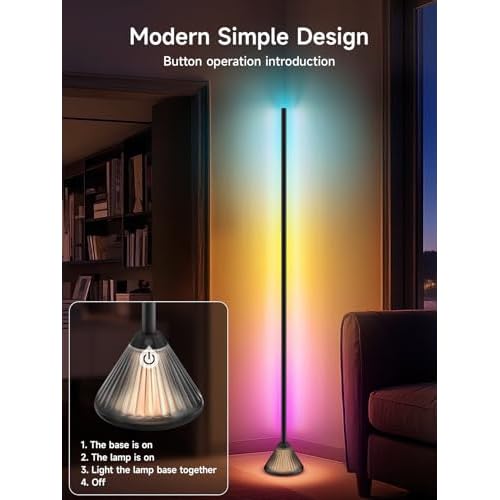 Corner Floor Lamp, Smart RGB LED Corner Lamp with App & Remote Control, Music Sync, Scene Modes, Modern Ambient Lighting Floor Lamp for Living Room, Bedroom, Gaming Room Decor