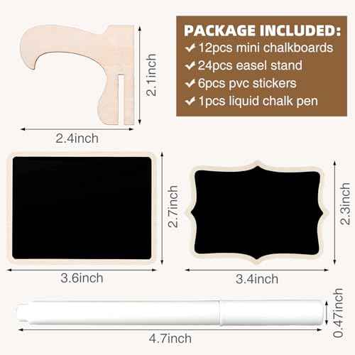 12 Pcs Mini Chalkboard Signs, Small Chalkboard Labels with Easel Stand, Wooden Blackboard for Table Numbers, Food Signs, Wedding Signs, Place Cards and Event Decoration, with 1 Liquid Chalk