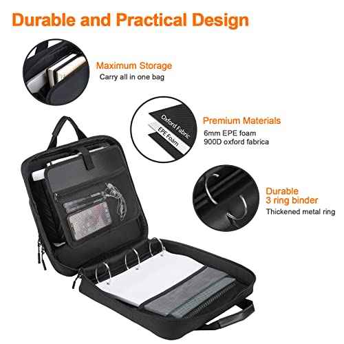 3 Ring Zipper Binder 2 Inch with Shoulder Strap 500 Sheet Capacity & Multi-Pockets for School and Office Binder Organizer, Compatible with 13-Inch MacBook/Tablet (Patent Design Black)