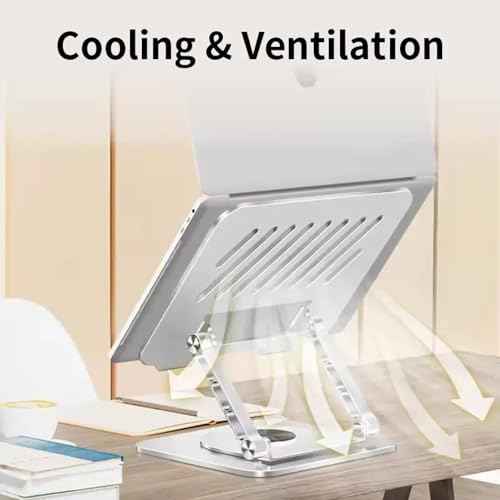 Adjustable Laptop Stand for Desk ? Portable Metal Laptop Riser with Ventilation, Foldable Notebook Holder for Home Office, Compatible with 10¡±-17¡± Laptops ? Silver