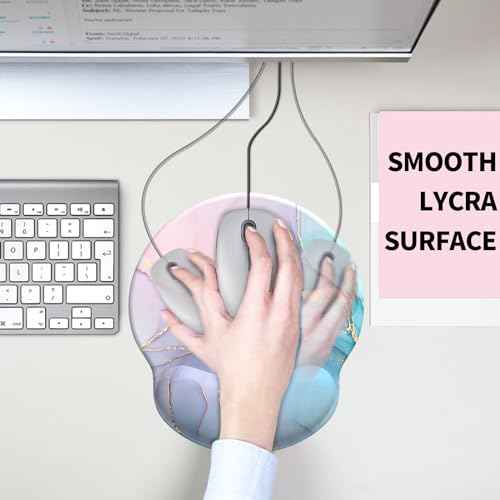 eulps Mouse Pad with Wrist Rest, Comfortable Computer Mousepad with Gel Wrist Support Smooth Surface and Non-Slip PU Base for Pain Relief, Laptop, Office & Home (Cyan Pink Marble)