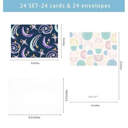 24 Pack Blank Greeting Cards for All Occasions, 4" x 6" Boxed Greeting Note Cards with Self-adhesive Envelopes, 24 Unique Designs - No Repeats