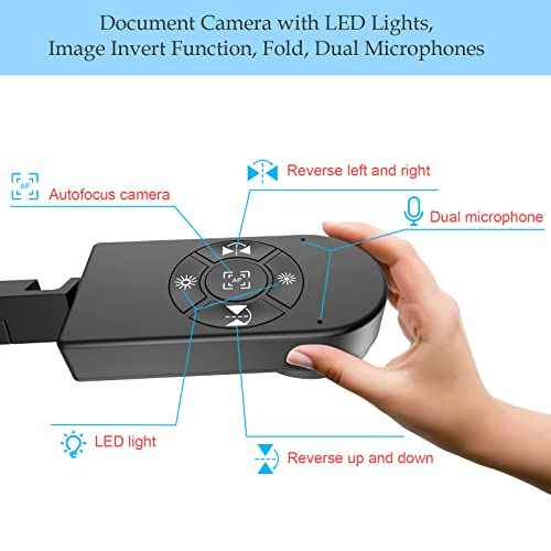 8MP USB Document Camera for Teachers and Classroom for A3 A4 Size with Dual Mic, 3-Level LED Light, Up and Down, Left and Right Image Inversion, for Distance Teaching & Learning