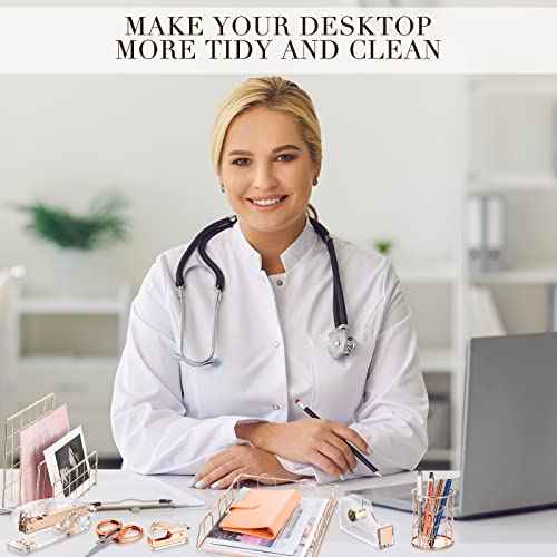 Yaomiao 13 Pcs Desk Accessories Kit Organizer Office Supplies Christmas Women School Gift Acrylic Stapler Staple Remover Tape Holder Pen Cup Magazine File Letter Clip Phone Holder Scissor(Rose Gold)
