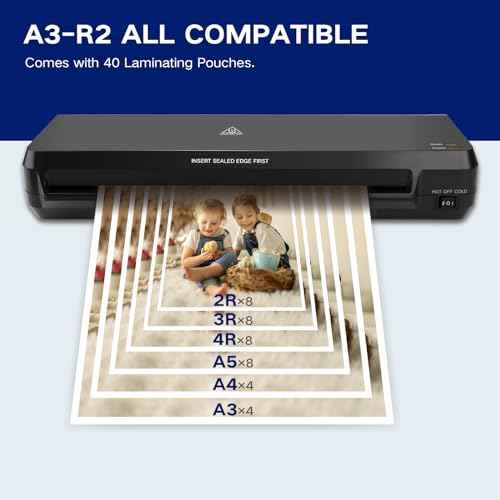 Laminator 13 Inch A3 Laminator Machine, 7 in 1 Desktop Thermal Laminator Never Jam with 40 Laminating Pouches, Paper Trimmer and Corner Rounder, Fast Warm-Up Home Office School Use, Black