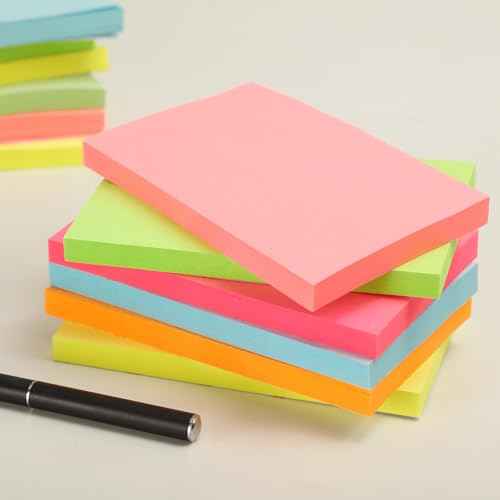480 Sheets 3 in x 5 in Large Sticky Notes, 76 x 127 mm 6 Pads Assorted Self-Stick Pads for Notebook,Office,School and Home,80 Sheets/Pad (6 Pads Brillant)
