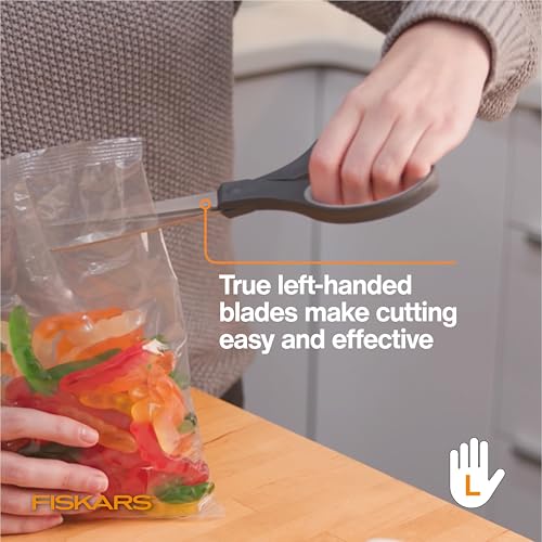 Fiskars 8¡± Left-Handed Titanium Scissors, SoftGrip Handle for Comfort, Durable Stainless Steel Blades for Home and Office Use